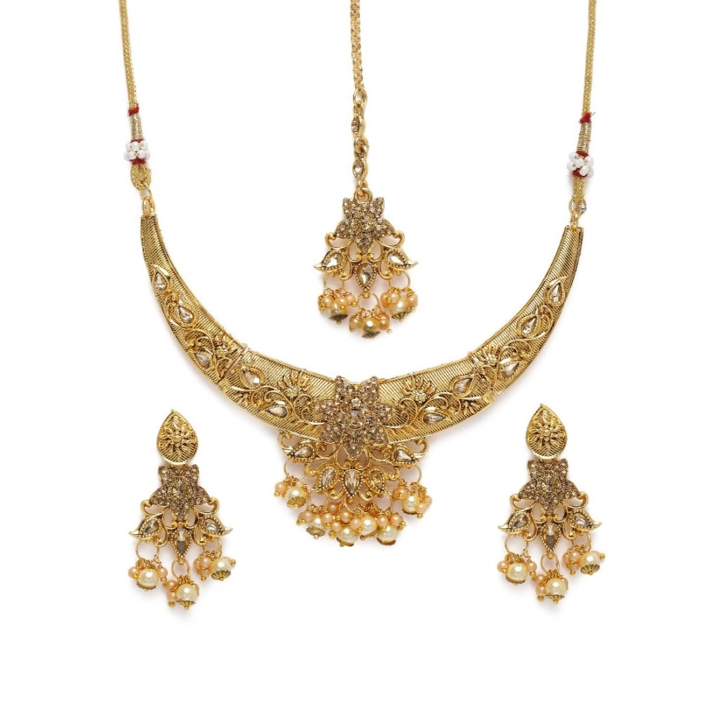 Women's Rose Gold Plated Alloy Necklace &amp; Earings Set (Gold)