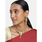 Women's Rose Gold Plated Alloy Necklace &amp; Earings Set (Gold)