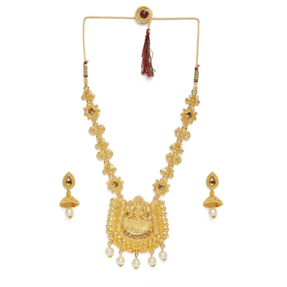 Women's Rose Gold Plated Alloy Necklace &amp; Earings Set (Gold)
