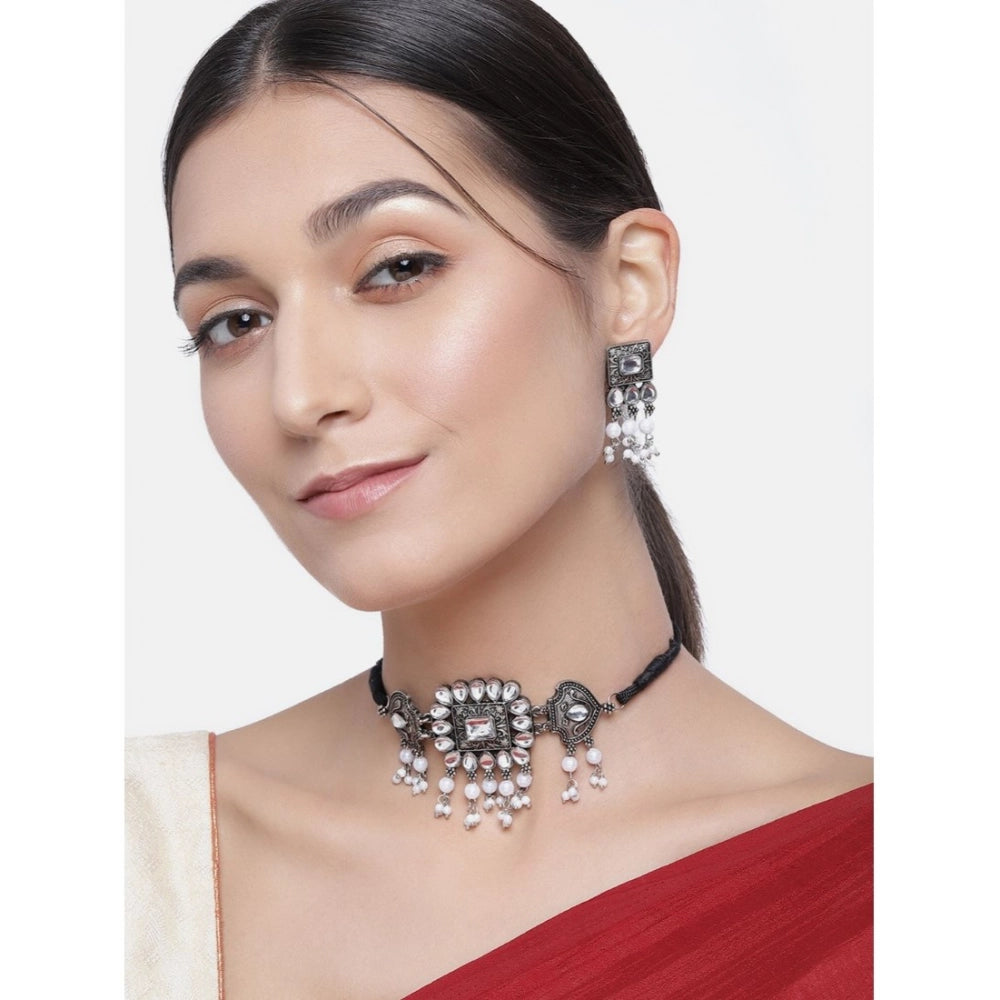 Women's Rose Gold Plated Alloy Necklace &amp; Earings Set (Silver)