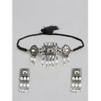 Women's Rose Gold Plated Alloy Necklace &amp; Earings Set (Silver)