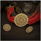 Women's Rose Gold Plated Alloy Necklace &amp; Earings Set (Red)
