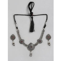 Women's Rose Gold Plated Alloy Necklace &amp; Earings Set (Silver)