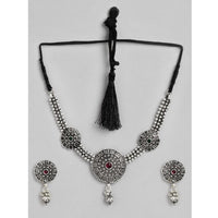 Women's Rose Gold Plated Alloy Necklace &amp; Earings Set (Silver)