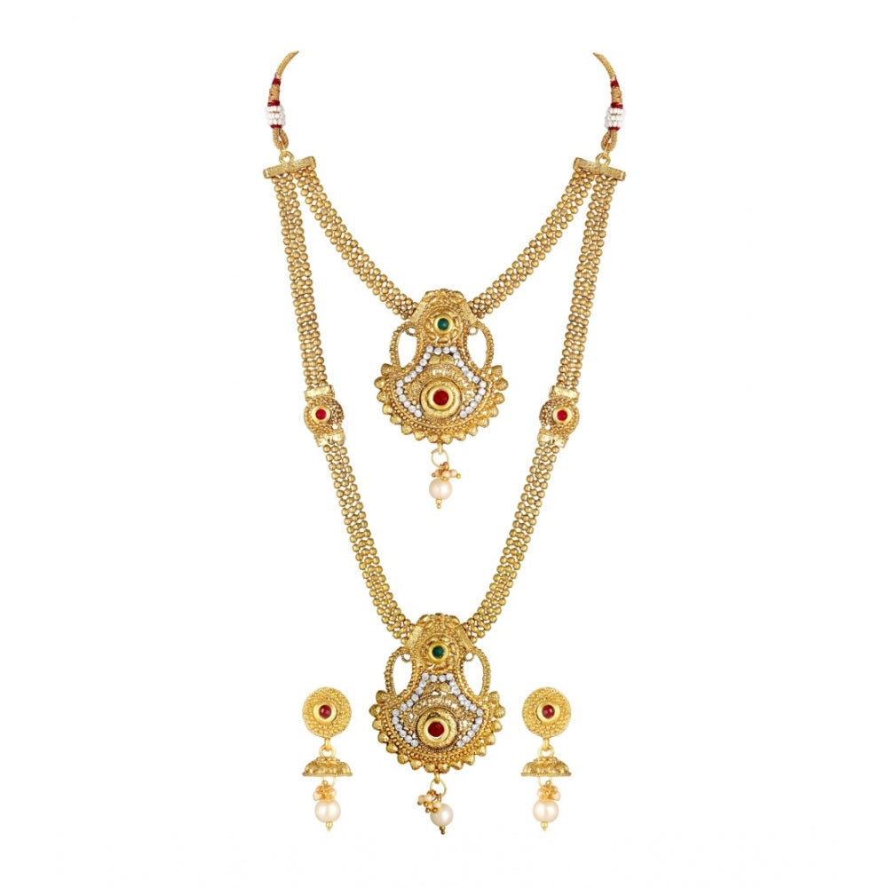 Women's Rose Gold Plated Alloy Necklace &amp; Earings Set (Gold)