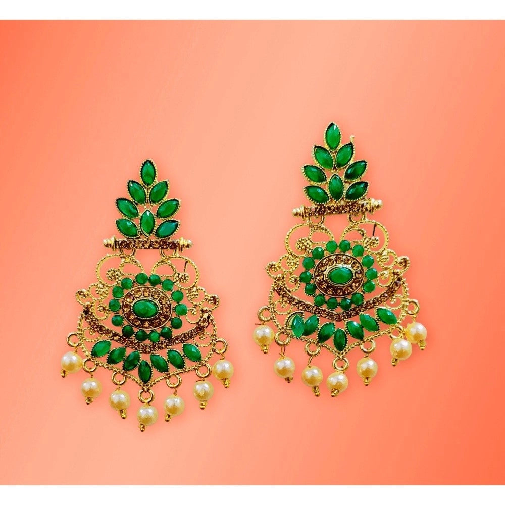 Women's Rose Gold Plated Alloy Earrings (Green)
