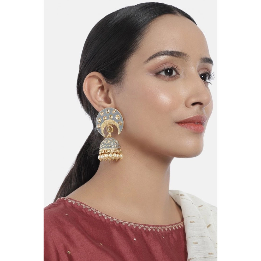 Women's Rose Gold Plated Alloy Earrings (Gold &amp; Grey)