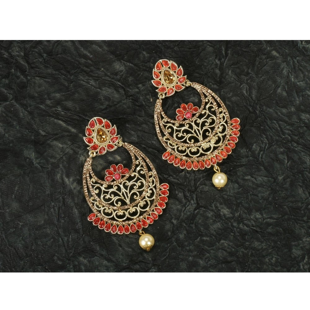 Women's Rose Gold Plated Alloy Earrings (Gold &amp; Orange)