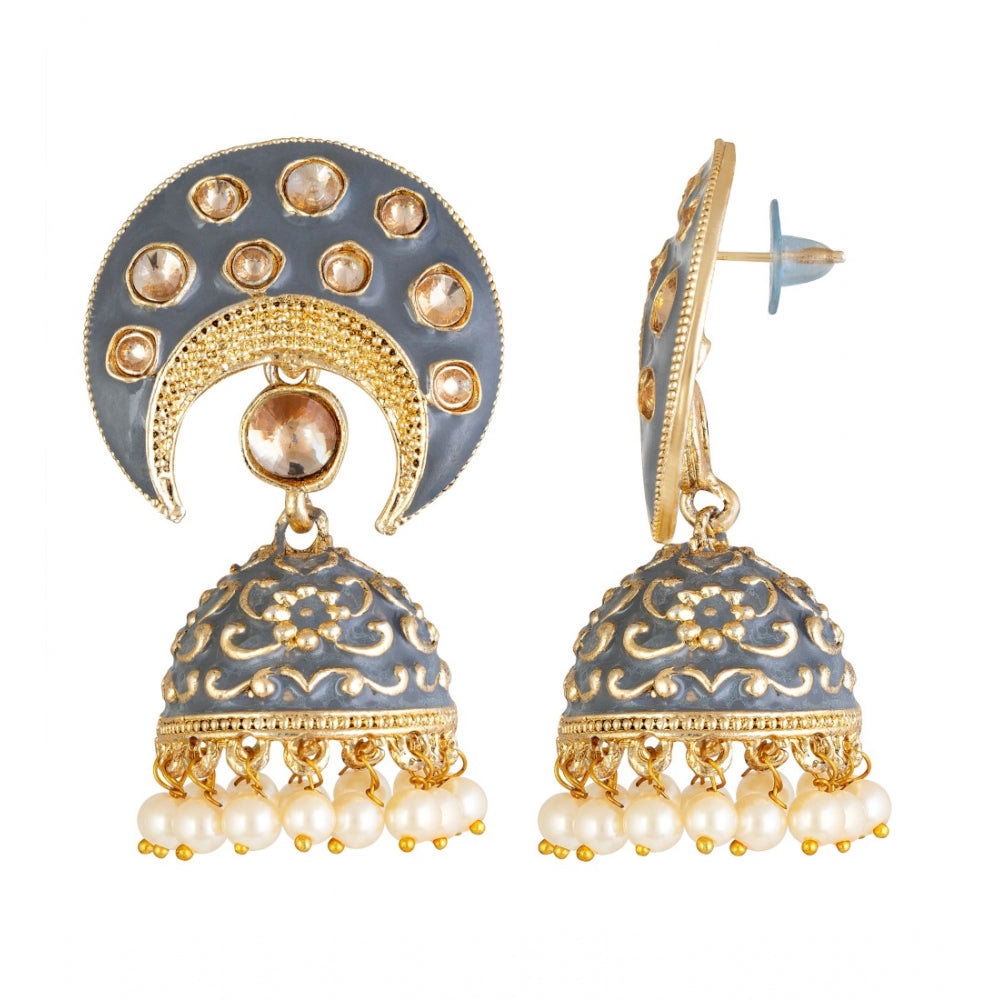 Women's Rose Gold Plated Alloy Earrings (Gold &amp; Grey)