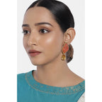 Women's Rose Gold Plated Alloy Earrings (Gold &amp; Red)