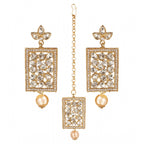 Women's Rose Gold Plated Alloy Kundan Earrings &amp; Mangtikka (White)