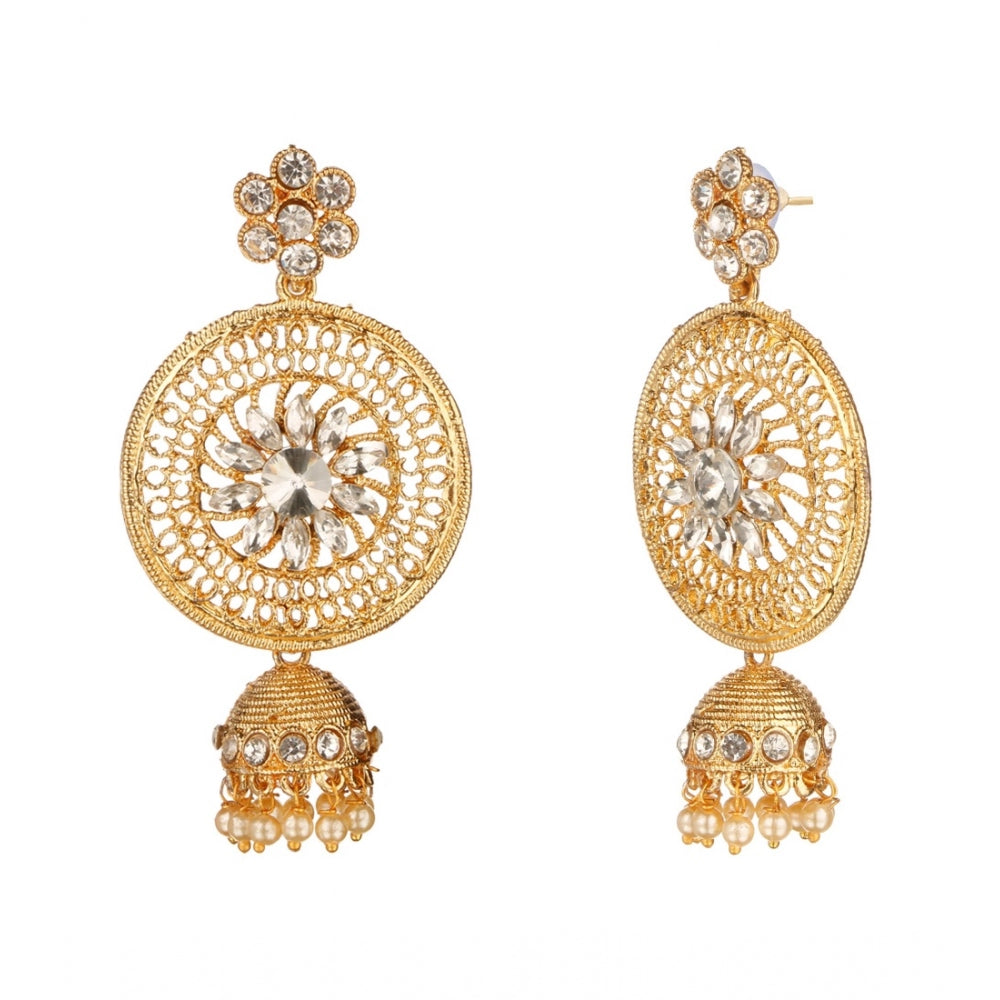 Women's Rose Gold Plated Alloy Kundan Earrings &amp; Mangtikka (White)