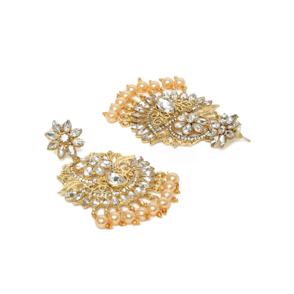 Women's Rose Gold Plated Alloy Kundan Earrings &amp; Mangtikka (White)