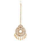 Women's Rose Gold Plated Alloy Kundan Earrings &amp; Mangtikka (White)