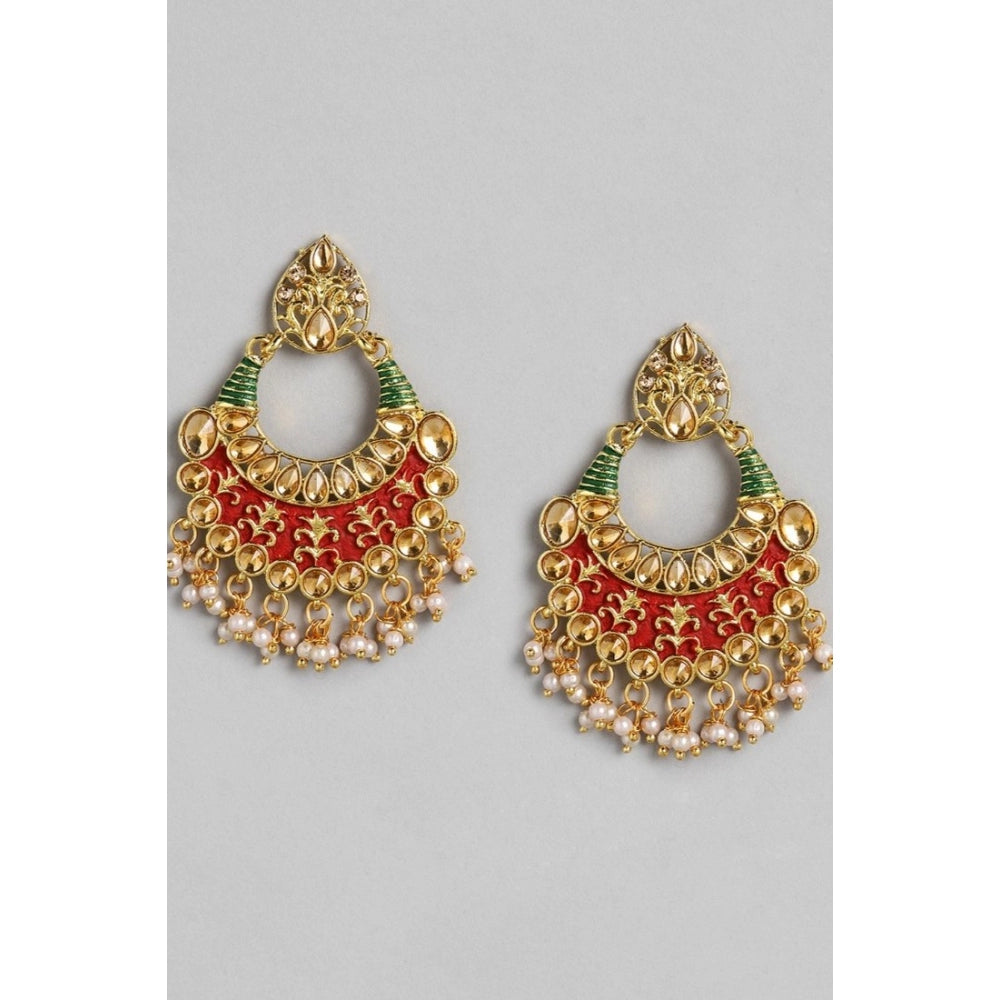 Women's Rose Gold Plated Alloy Earrings (Red &amp; Green)