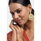 Women's Rose Gold Plated Alloy Earrings (Gold &amp; Green)