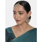 Women's Rose Gold Plated Alloy Kundan Earrings &amp; Mangtikka (Gold)