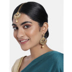Women's Rose Gold Plated Alloy Kundan Earrings &amp; Mangtikka (Gold)