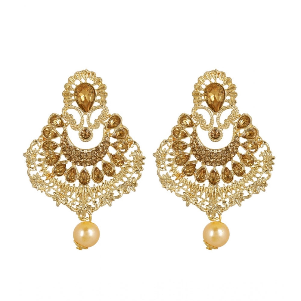 Women's Rose Gold Plated Alloy Kundan Earrings &amp; Mangtikka (Gold)