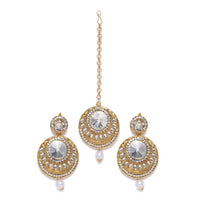 Women's Rose Gold Plated Alloy Kundan Earrings &amp; Mangtikka (White)