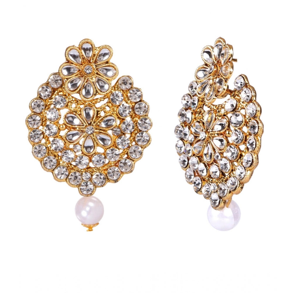 Women's Rose Gold Plated Alloy Kundan Earrings &amp; Mangtikka (White)
