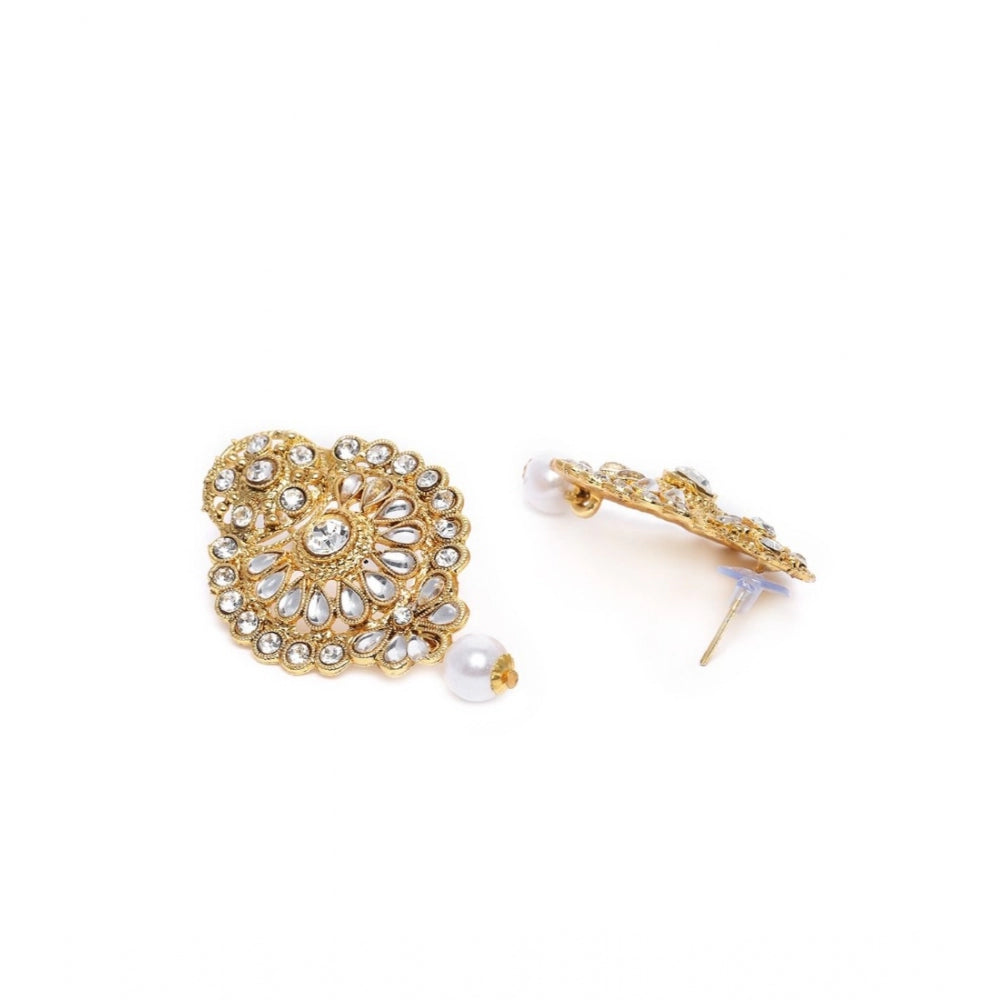 Women's Rose Gold Plated Alloy Kundan Earrings &amp; Mangtikka (White)