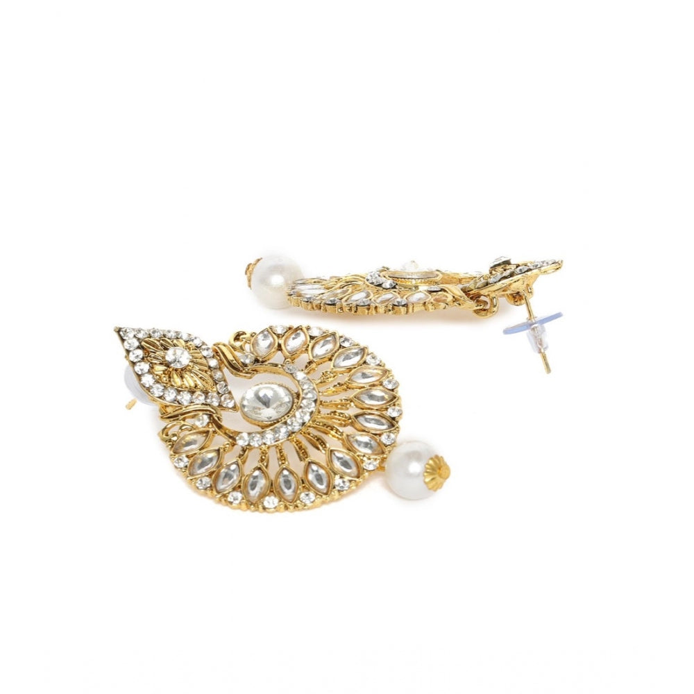 Women's Rose Gold Plated Alloy Kundan Earrings &amp; Mangtikka (White)