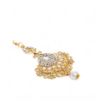 Women's Rose Gold Plated Alloy Kundan Earrings &amp; Mangtikka (White)