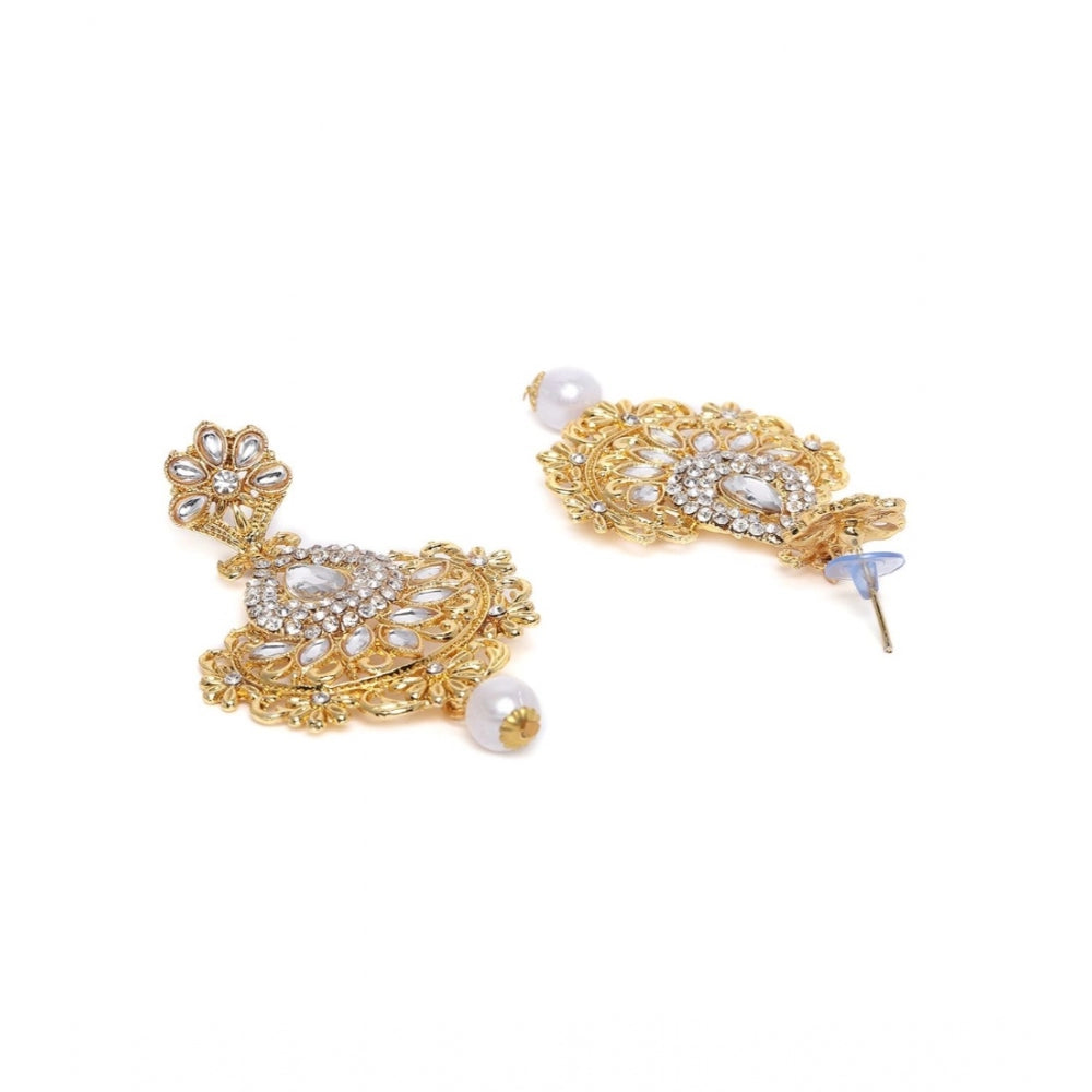 Women's Rose Gold Plated Alloy Kundan Earrings &amp; Mangtikka (White)