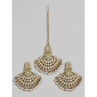 Women's Rose Gold Plated Alloy Kundan Earrings &amp; Mangtikka (White)