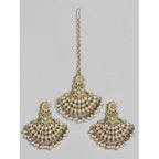 Women's Rose Gold Plated Alloy Kundan Earrings &amp; Mangtikka (White)