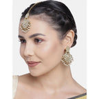 Women's Rose Gold Plated Alloy Kundan Earrings &amp; Mangtikka (White)