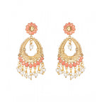 Women's Rose Gold Plated Alloy Kundan Earrings &amp; Mangtikka (Pink)
