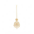Women's Rose Gold Plated Alloy Kundan Earrings &amp; Mangtikka (White)