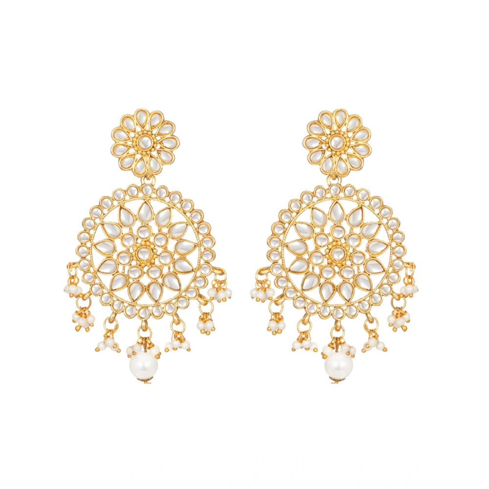 Women's Rose Gold Plated Alloy Kundan Earrings &amp; Mangtikka (White)