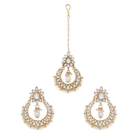 Women's Rose Gold Plated Alloy Kundan Earrings &amp; Mangtikka (White)