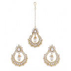 Women's Rose Gold Plated Alloy Kundan Earrings &amp; Mangtikka (White)
