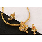 Women's Rose Gold Plated Alloy Necklace &amp; Earings Set (Red &amp; White)
