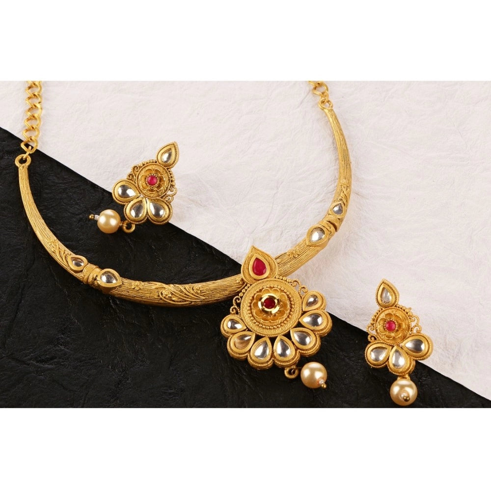 Women's Rose Gold Plated Alloy Necklace &amp; Earings Set (Red &amp; White)