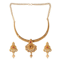 Women's Rose Gold Plated Alloy Necklace &amp; Earings Set (Red &amp; White)