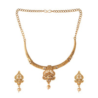 Women's Rose Gold Plated Alloy Necklace &amp; Earings Set (Gold &amp; White)