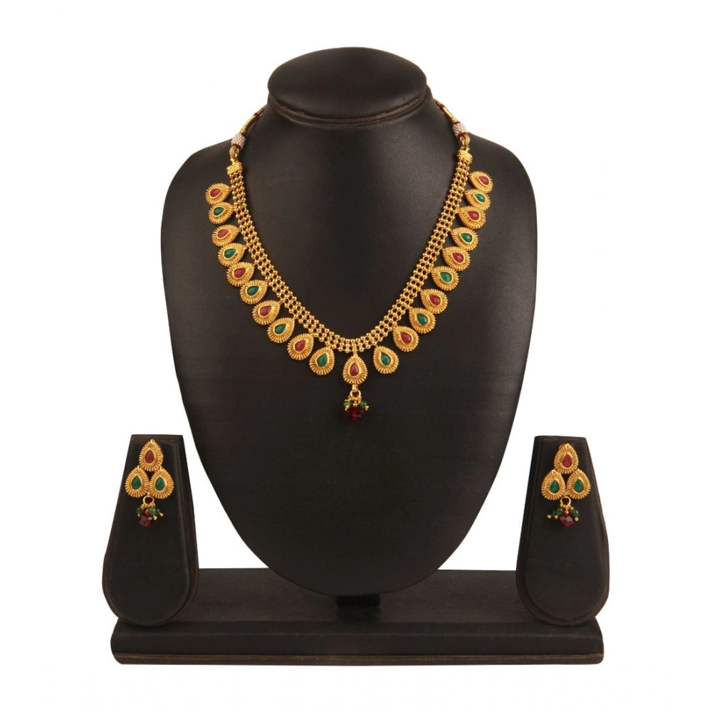 Women's Rose Gold Plated Alloy Choker Necklace Set (Green &amp; Red)
