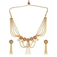 Women's Rose Gold Plated Alloy Necklace Set (Green &amp; Red)