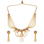 Women's Rose Gold Plated Alloy Necklace Set (Green &amp; Red)