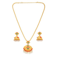 Women's Rose Gold Plated Alloy Jewellery Chain Pendant Sets (Gold &amp; Red)