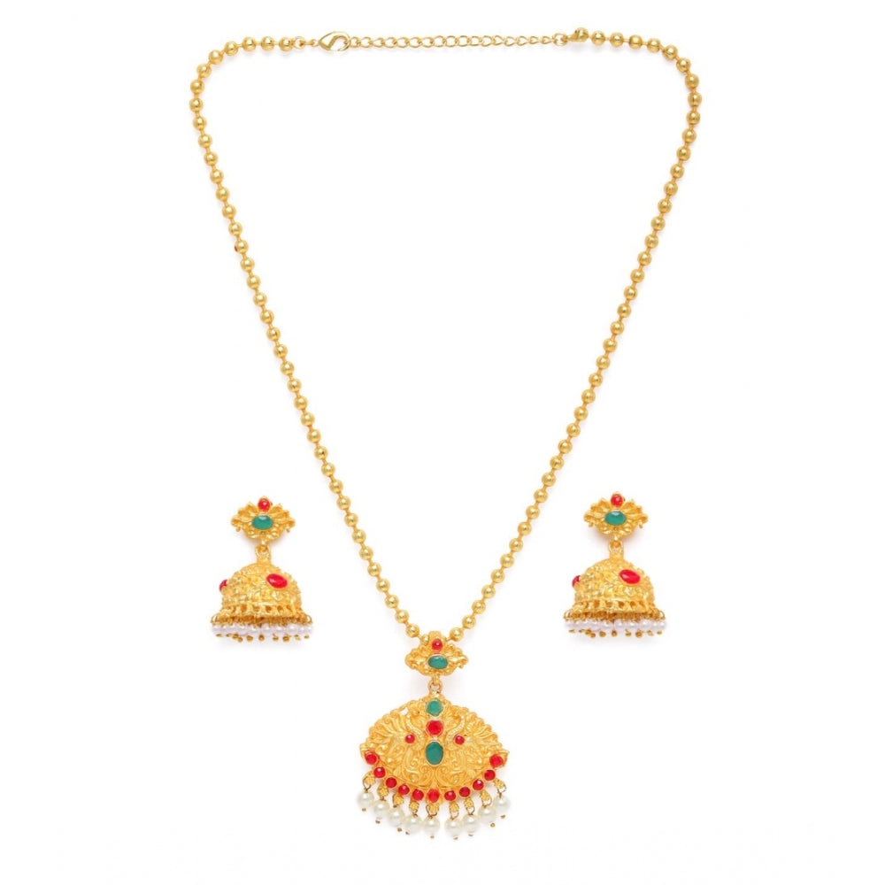 Women's Rose Gold Plated Alloy Jewellery Chain Pendant Sets (Gold &amp; Red)
