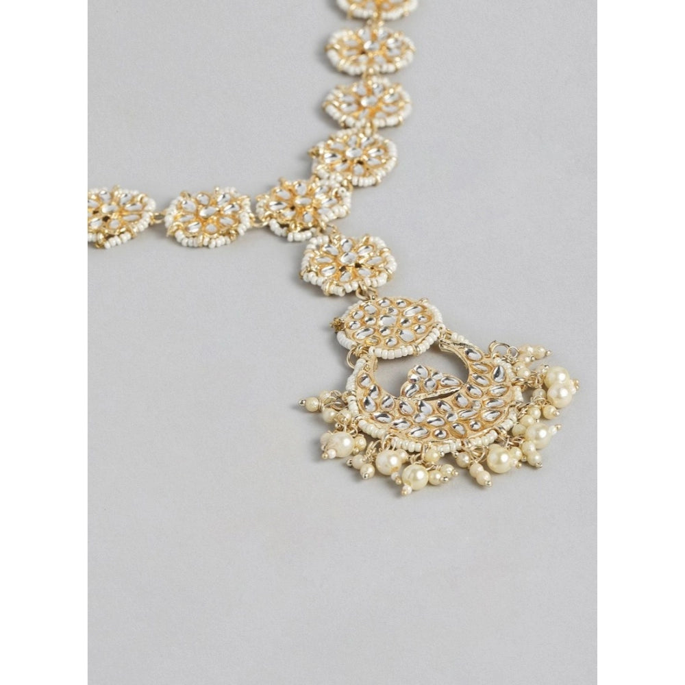 Women's Rose Gold Plated Alloy Matha Patti (White)