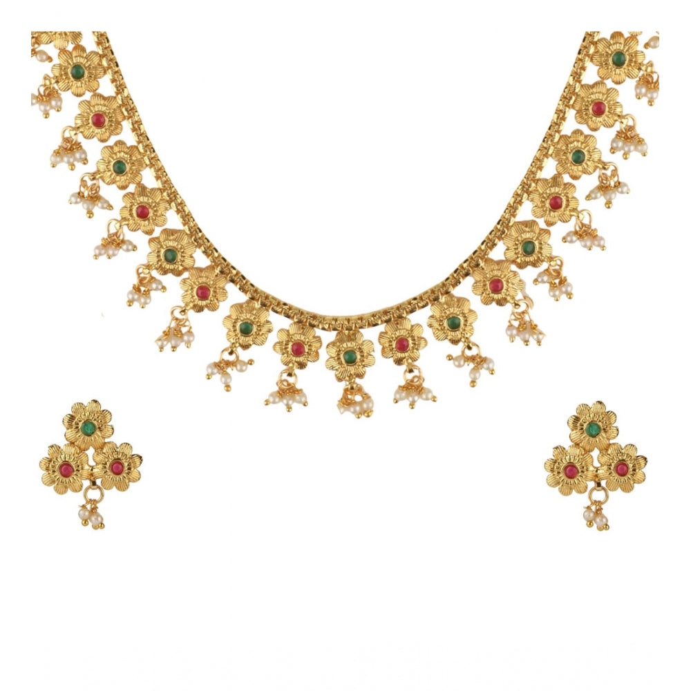 Women's Rose Gold Plated Alloy Necklace &amp; Earings Set (Green &amp; Red)