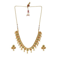 Women's Rose Gold Plated Alloy Necklace &amp; Earings Set (Green &amp; Red)