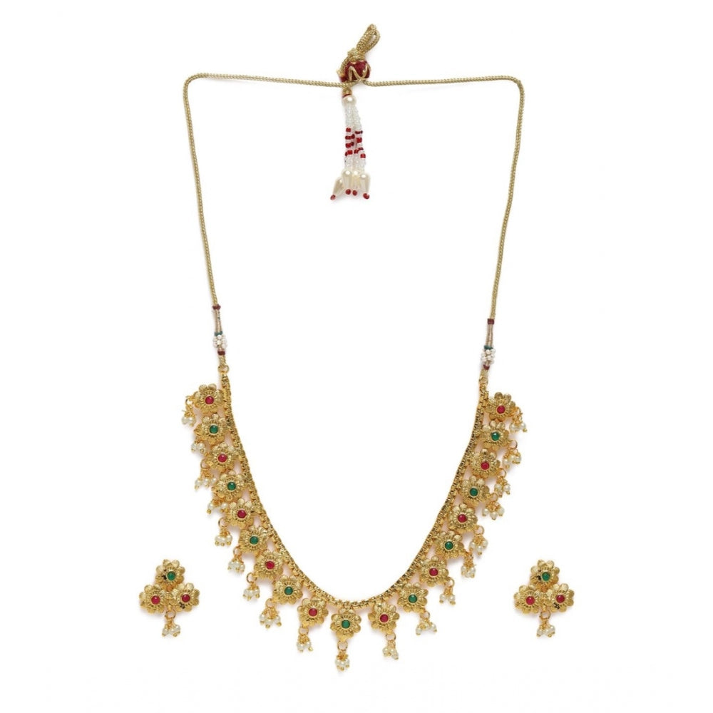 Women's Rose Gold Plated Alloy Necklace &amp; Earings Set (Green &amp; Red)